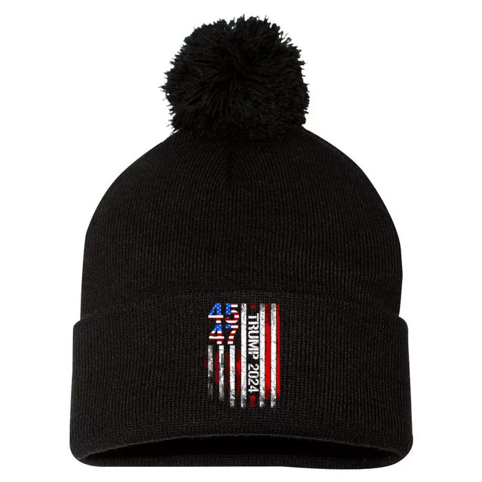 Trump 2024 45 47 Vintage American Flag Retro 4547 Pom Pom 12in Knit Beanie