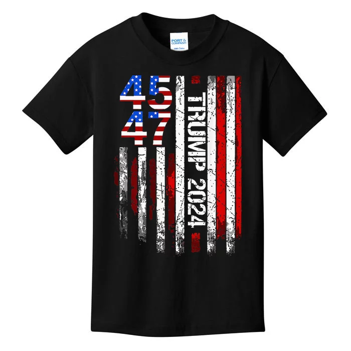 Trump 2024 45 47 Vintage American Flag Retro 4547 Kids T-Shirt