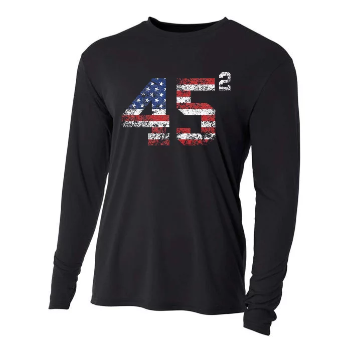 Trump 2024 45 Squared Second Term Usa Vintage Cooling Performance Long Sleeve Crew