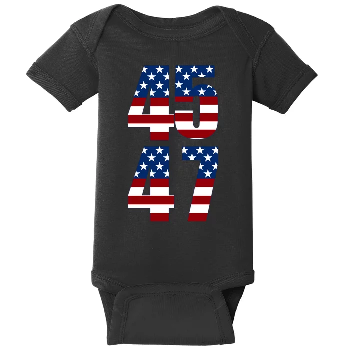 Trump 2024 45 47 Vintage American Flag Retro 4547 Trump 2024 Baby Bodysuit