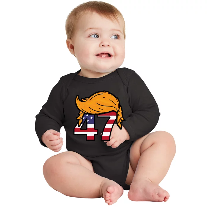 TRUMP 2024 47th President Hair Baby Long Sleeve Bodysuit