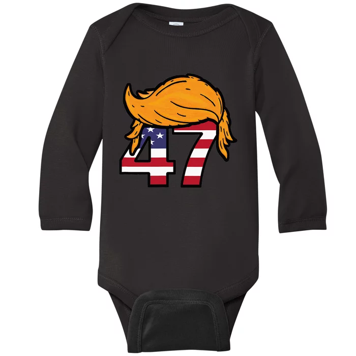 TRUMP 2024 47th President Hair Baby Long Sleeve Bodysuit