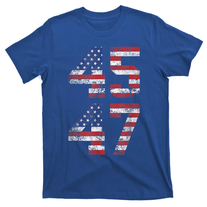 Trump 2024 45 47 Vintage American Flag Retro 4547 Us 2024 Gift T-Shirt