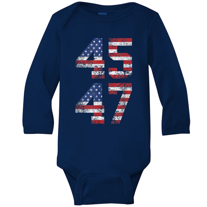 Trump 2024 45 47 Vintage American Flag Retro 4547 Us 2024 Gift Baby Long Sleeve Bodysuit