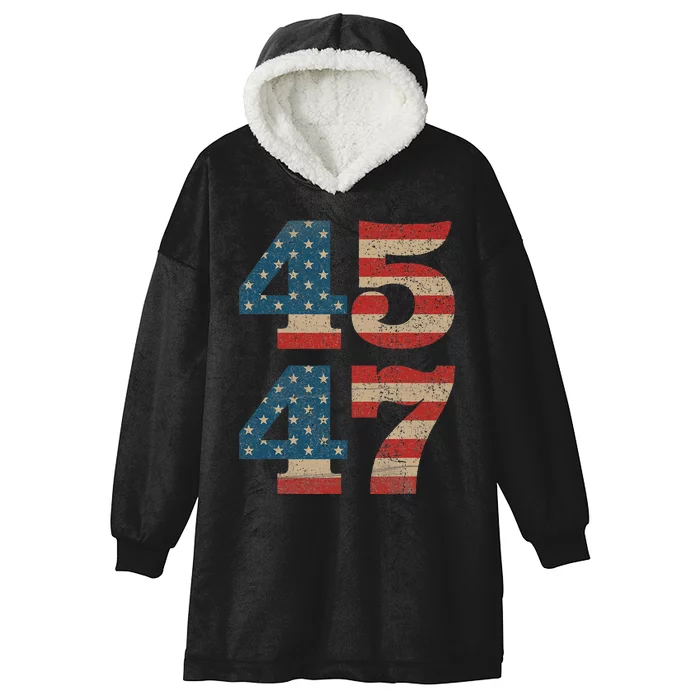 Trump 2024 45 47 Vintage American Flag Retro 4547 Trump 2024 Hooded Wearable Blanket