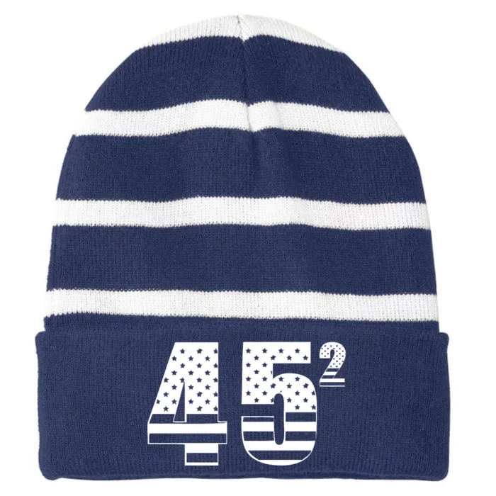 Trump 2024 45 Squared Second Presidential Term USA Striped Beanie with Solid Band