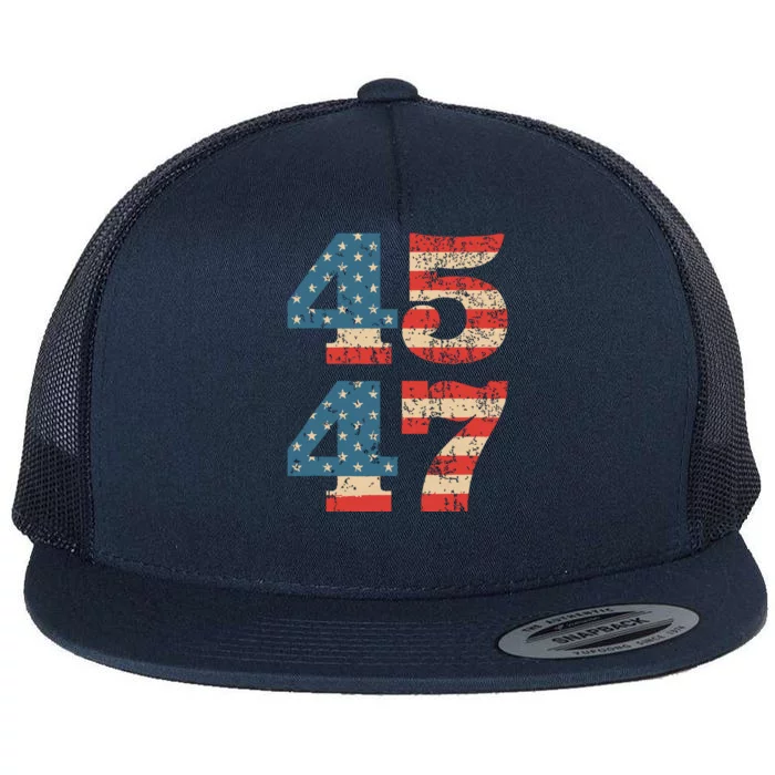 Trump 2024 45 47 Vintage American Flag Retro 4547 Trump 2024 Flat Bill Trucker Hat