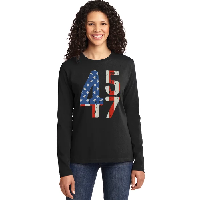 Trump 2024 45 47 Vintage Usa Trump 2024 Vintage Ladies Long Sleeve Shirt