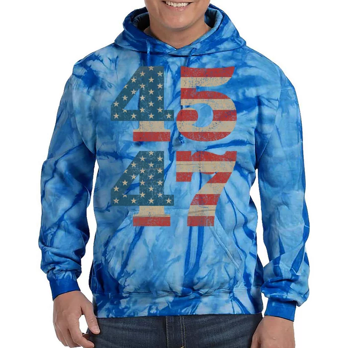 Trump 2024 45 47 Vintage American Flag Retro 4547 Trump 2024 Gift Tie Dye Hoodie