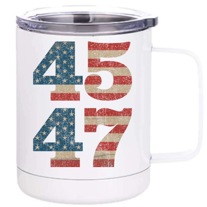 Trump 2024 45 47 Vintage American Flag Retro 4547 Trump 2024 Gift Front & Back 12oz Stainless Steel Tumbler Cup