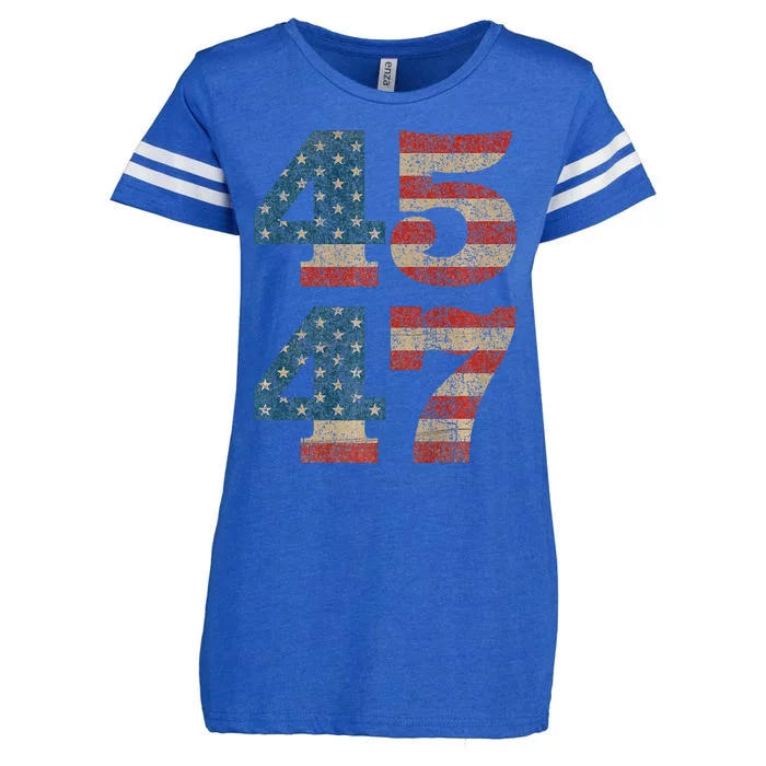 Trump 2024 45 47 Vintage American Flag Retro 4547 Trump 2024 Enza Ladies Jersey Football T-Shirt