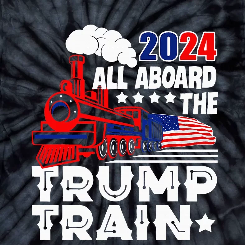 Trump 2024 All Aboard The Trump Train Usa American Flag Tie-Dye T-Shirt