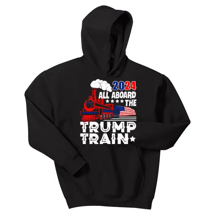 Trump 2024 All Aboard The Trump Train Usa American Flag Kids Hoodie