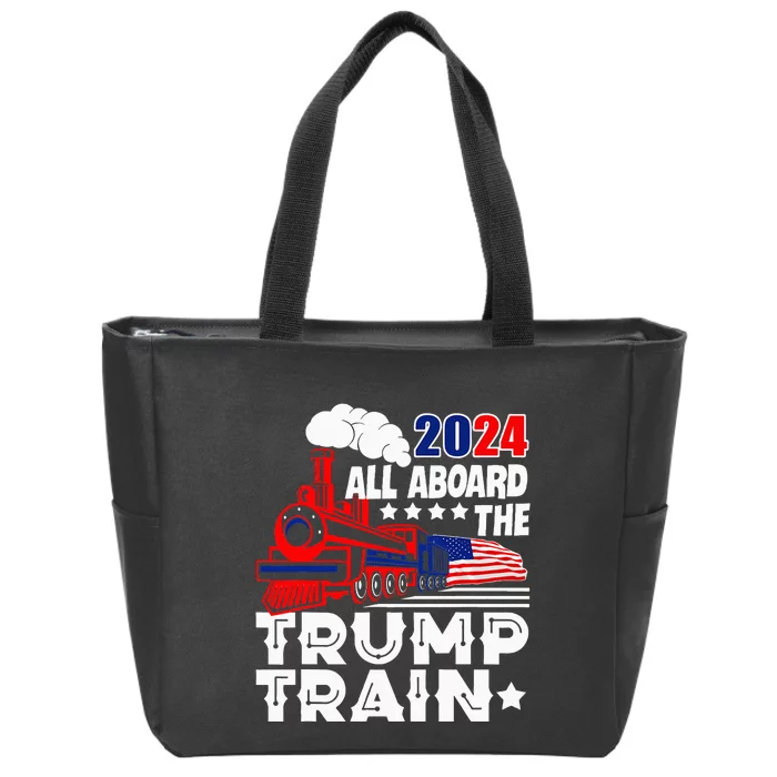 Trump 2024 All Aboard The Trump Train Usa American Flag Zip Tote Bag