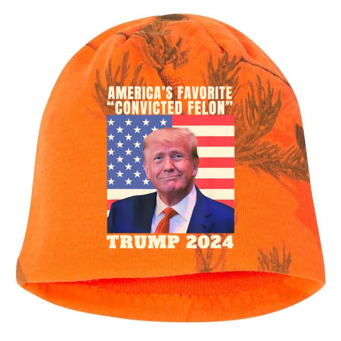 Trump 2024 AmericaS Favorite Convicted Felon American Flag Kati - Camo Knit Beanie