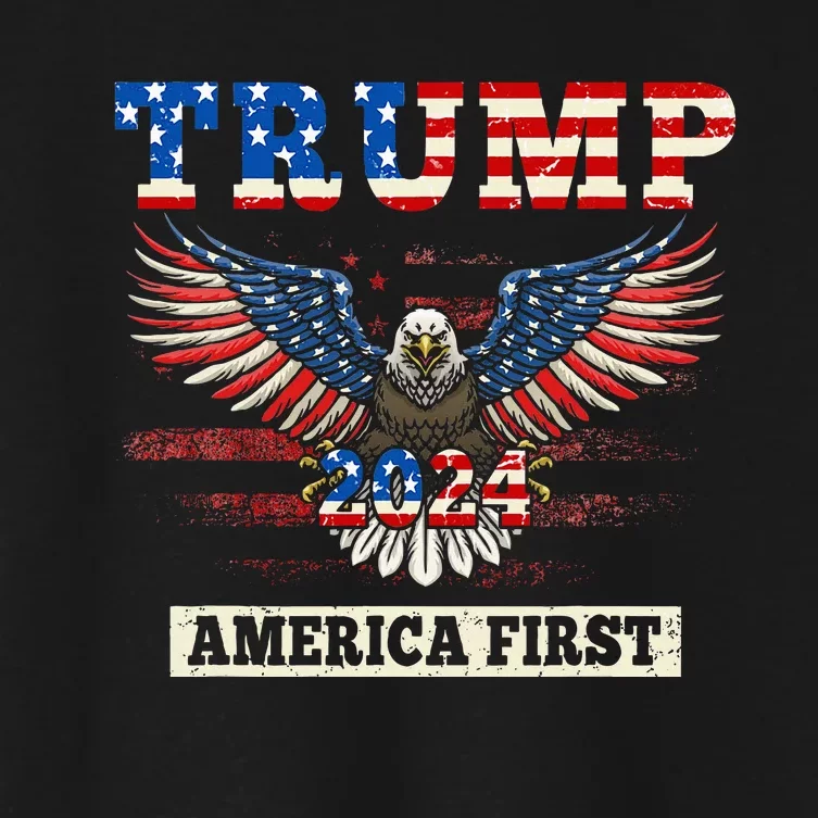 Trump 2024 America First Bald Eagle Pro Trump Usa Flag Women's Crop Top Tee