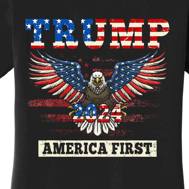 Trump 2024 America First Bald Eagle Pro Trump Usa Flag Women's T-Shirt