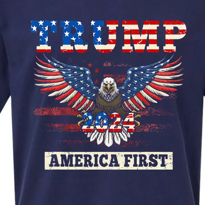 Trump 2024 America First Bald Eagle Pro Trump Usa Flag Sueded Cloud Jersey T-Shirt