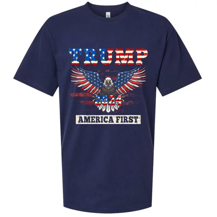 Trump 2024 America First Bald Eagle Pro Trump Usa Flag Sueded Cloud Jersey T-Shirt