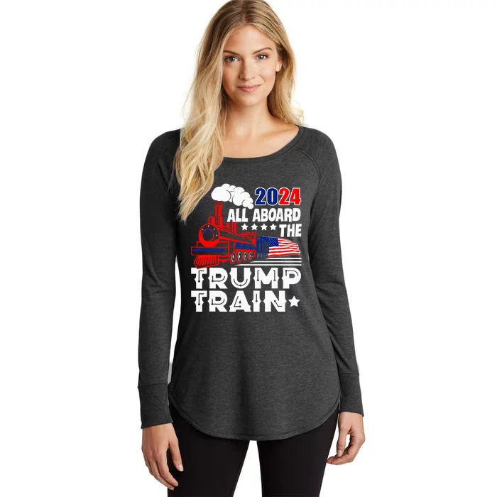 Trump 2024 All Aboard The Trump Train Usa American Flag Women's Perfect Tri Tunic Long Sleeve Shirt