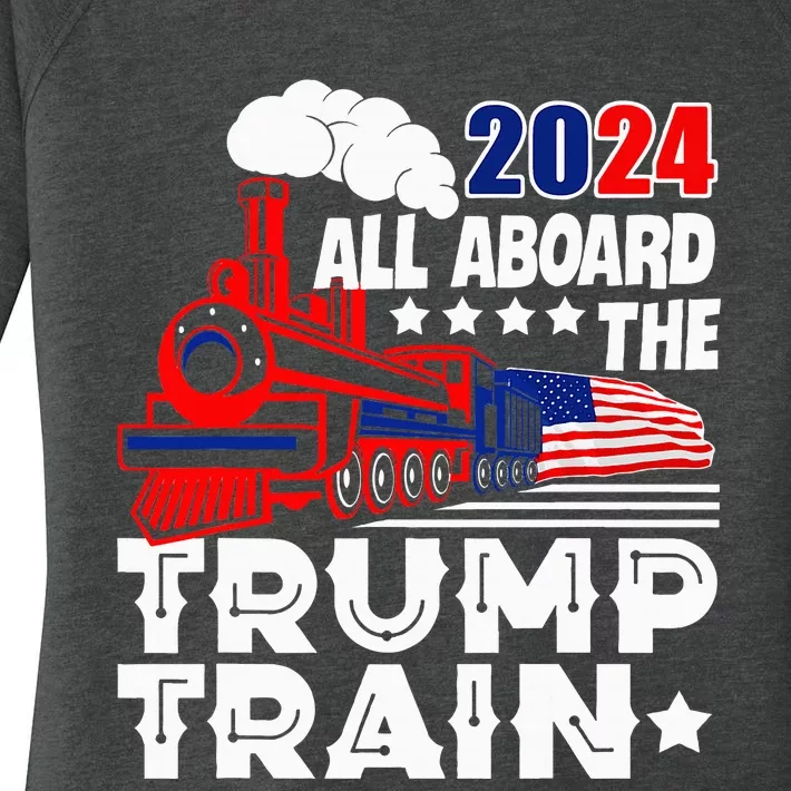 Trump 2024 All Aboard The Trump Train Usa American Flag Women's Perfect Tri Tunic Long Sleeve Shirt