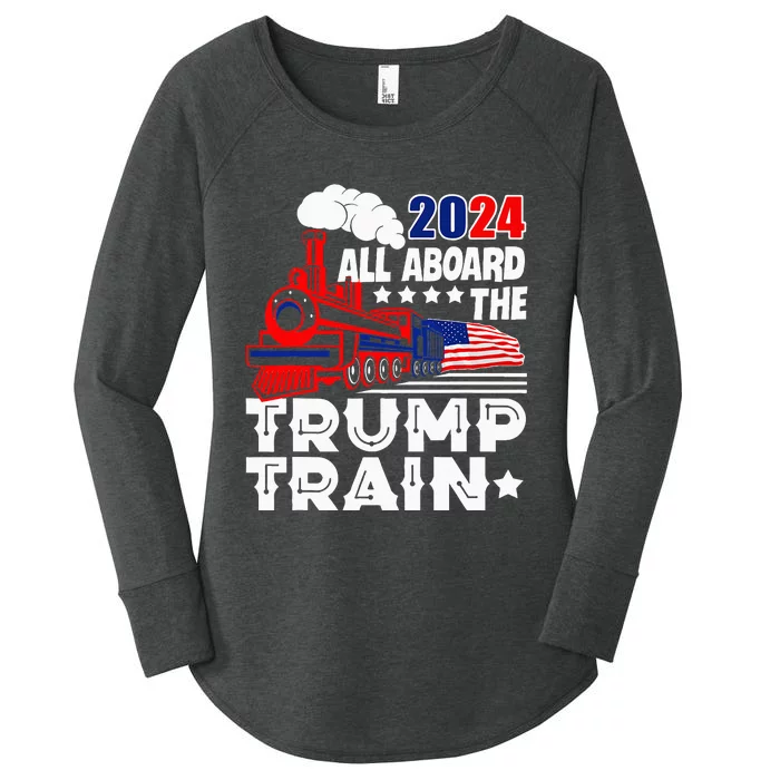 Trump 2024 All Aboard The Trump Train Usa American Flag Women's Perfect Tri Tunic Long Sleeve Shirt