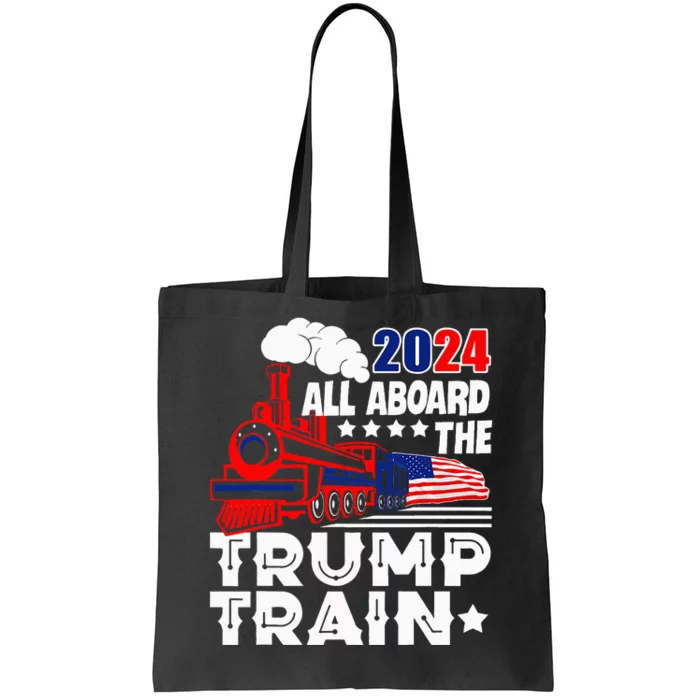 Trump 2024 All Aboard The Trump Train Usa American Flag Tote Bag