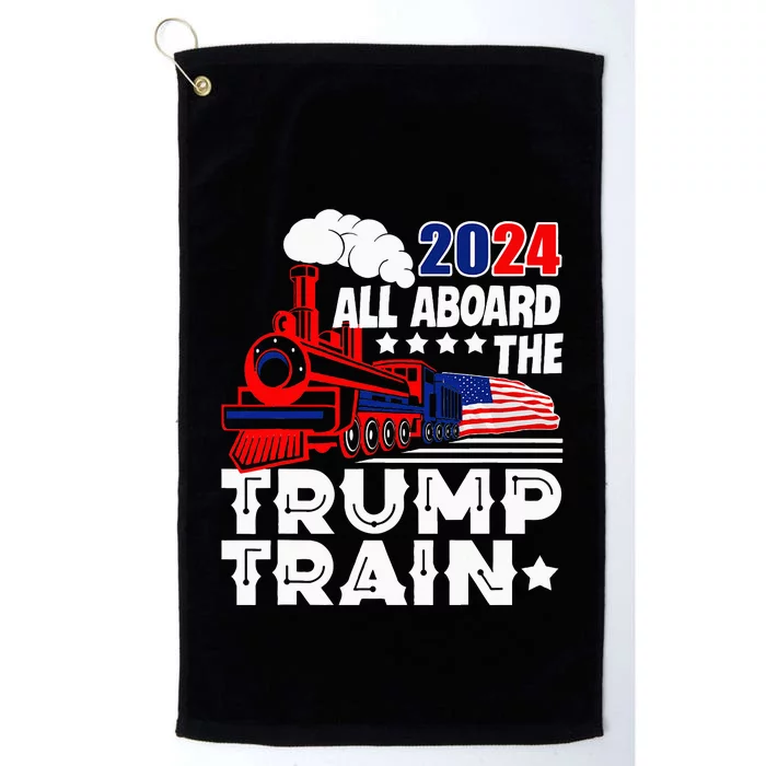 Trump 2024 All Aboard The Trump Train Usa American Flag Platinum Collection Golf Towel