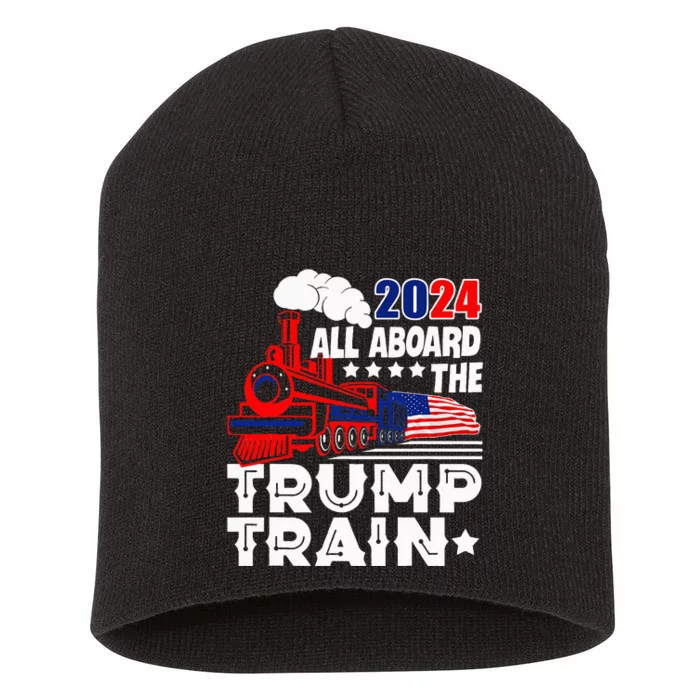 Trump 2024 All Aboard The Trump Train Usa American Flag Short Acrylic Beanie