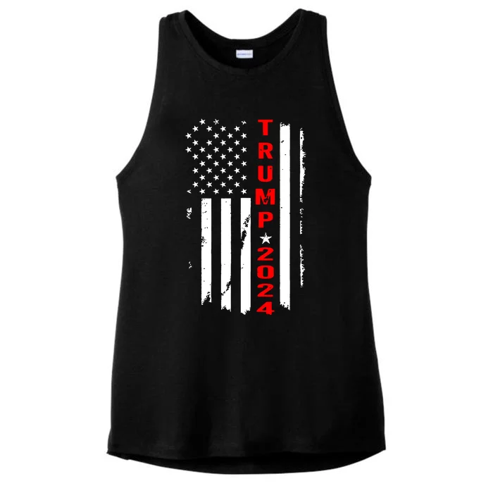 Trump 2024 American Flag Vintage Ladies Tri-Blend Wicking Tank