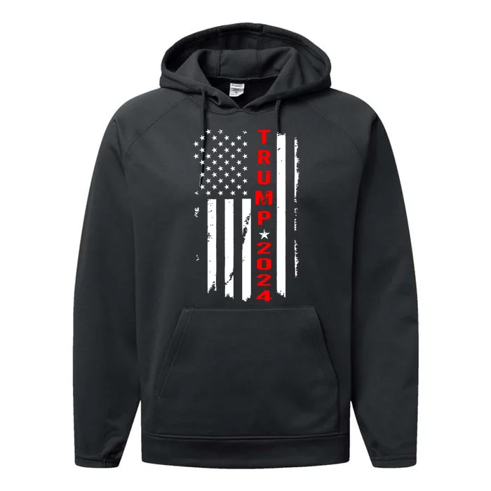 Trump 2024 American Flag Vintage Performance Fleece Hoodie