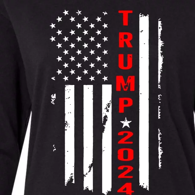 Trump 2024 American Flag Vintage Womens Cotton Relaxed Long Sleeve T-Shirt