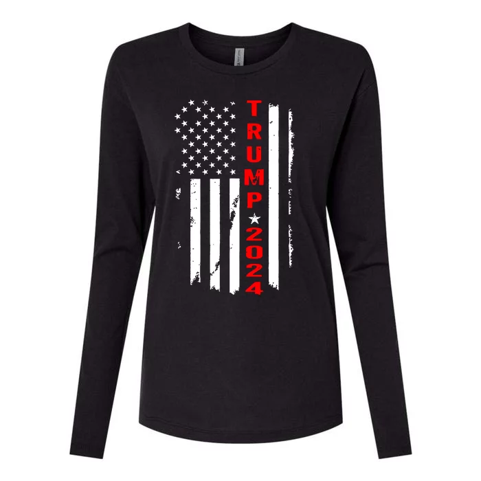 Trump 2024 American Flag Vintage Womens Cotton Relaxed Long Sleeve T-Shirt