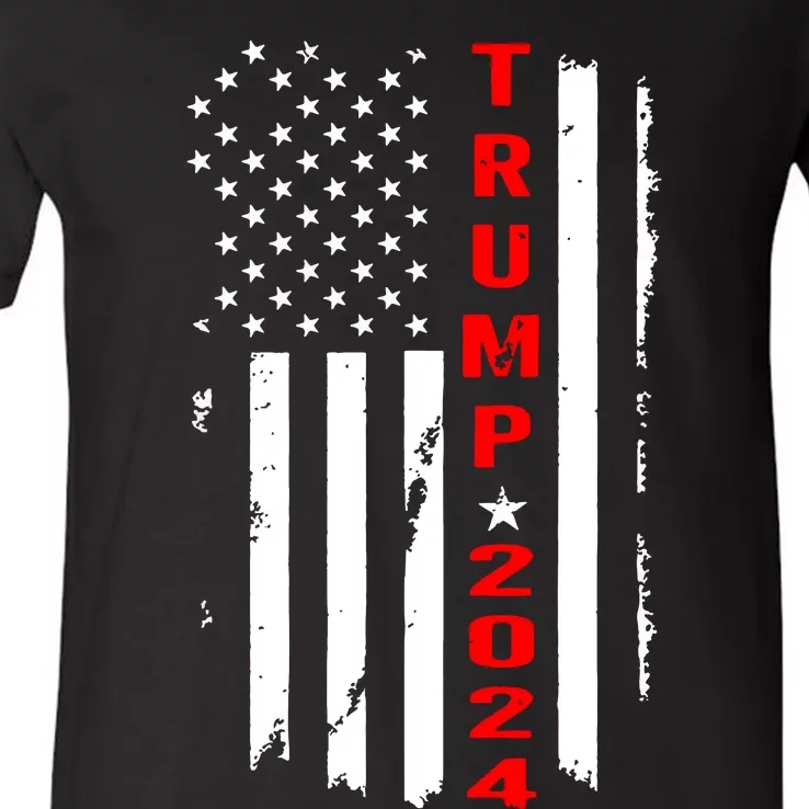 Trump 2024 American Flag Vintage V-Neck T-Shirt