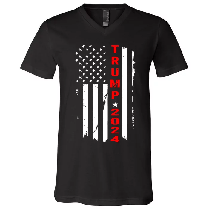 Trump 2024 American Flag Vintage V-Neck T-Shirt