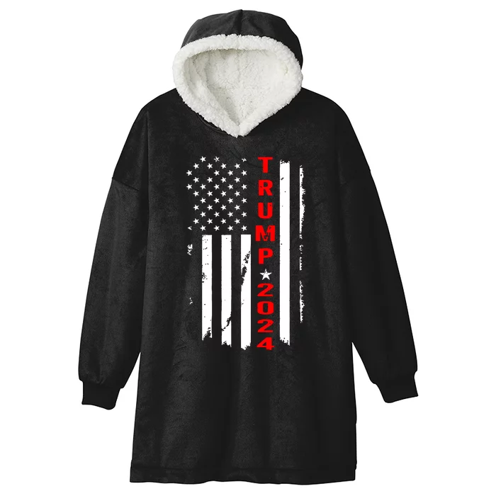 Trump 2024 American Flag Vintage Hooded Wearable Blanket