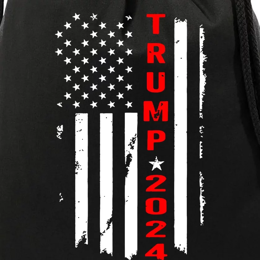 Trump 2024 American Flag Vintage Drawstring Bag