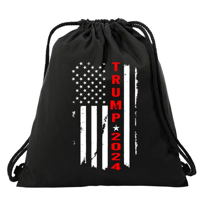 Trump 2024 American Flag Vintage Drawstring Bag