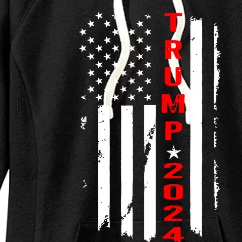 Trump 2024 American Flag Vintage Women's Fleece Hoodie