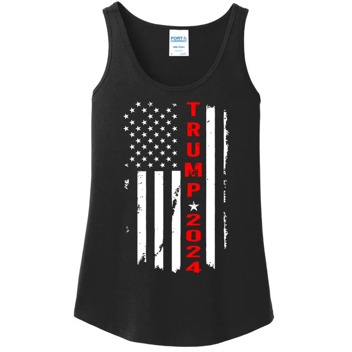 Trump 2024 American Flag Vintage Ladies Essential Tank