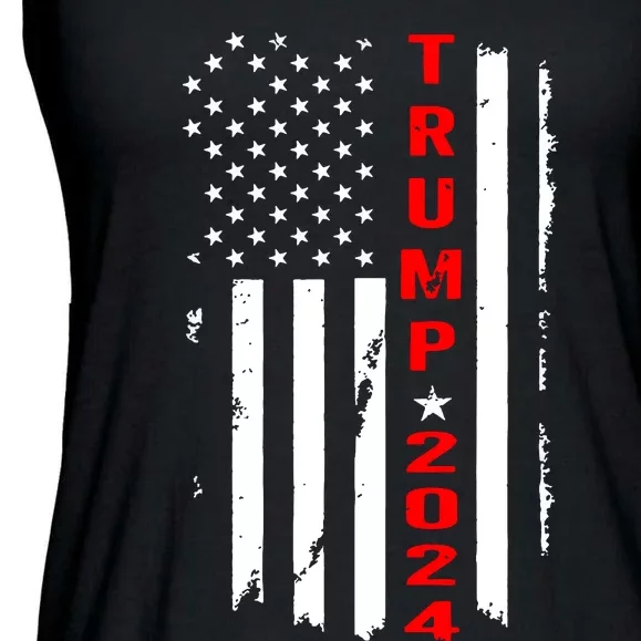 Trump 2024 American Flag Vintage Ladies Essential Flowy Tank