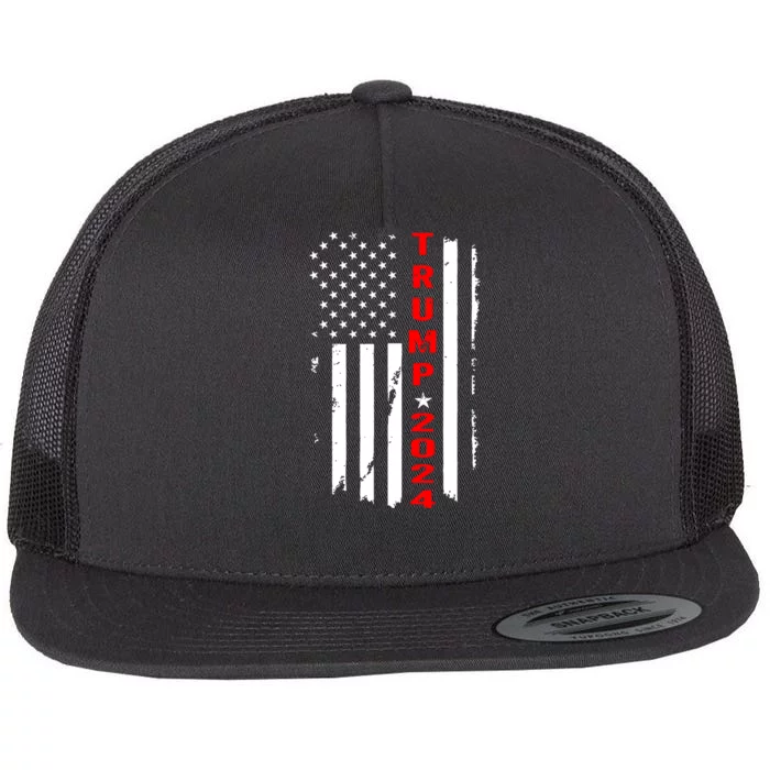 Trump 2024 American Flag Vintage Flat Bill Trucker Hat