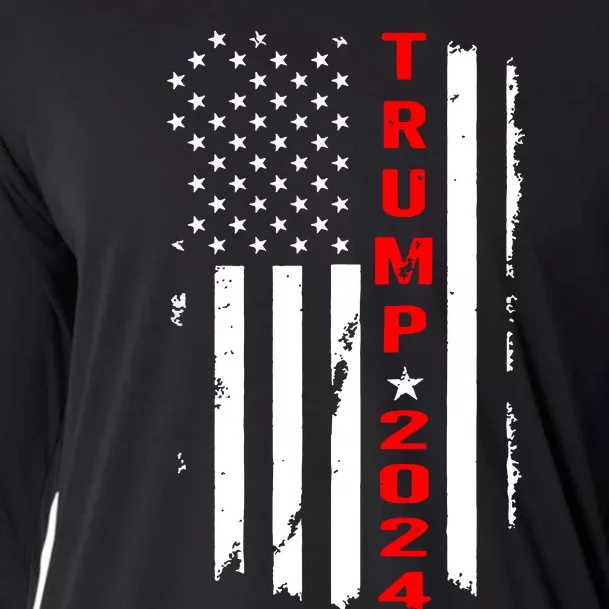 Trump 2024 American Flag Vintage Cooling Performance Long Sleeve Crew