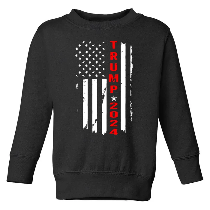 Trump 2024 American Flag Vintage Toddler Sweatshirt