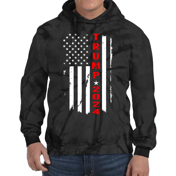 Trump 2024 American Flag Vintage Tie Dye Hoodie