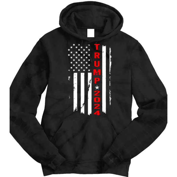 Trump 2024 American Flag Vintage Tie Dye Hoodie