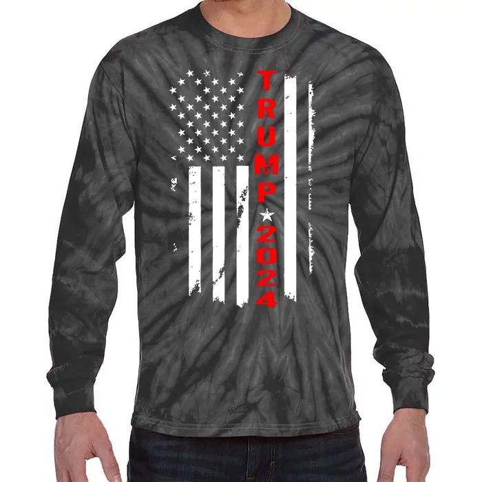 Trump 2024 American Flag Vintage Tie-Dye Long Sleeve Shirt