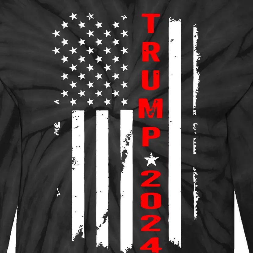 Trump 2024 American Flag Vintage Tie-Dye Long Sleeve Shirt