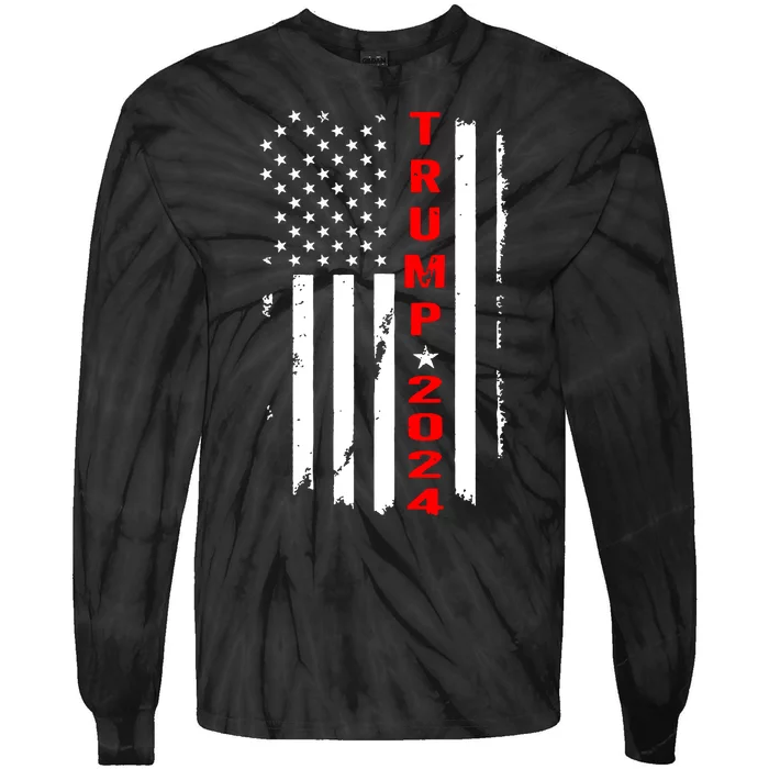 Trump 2024 American Flag Vintage Tie-Dye Long Sleeve Shirt