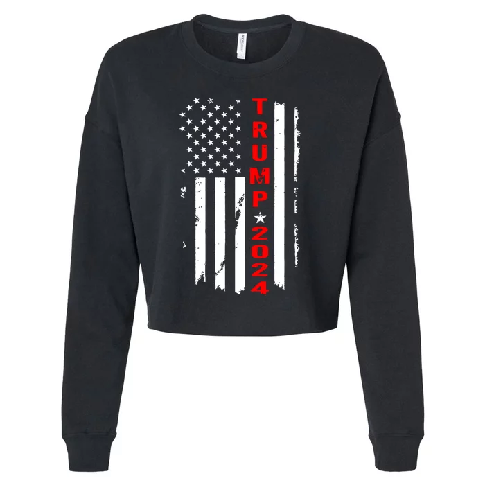 Trump 2024 American Flag Vintage Cropped Pullover Crew